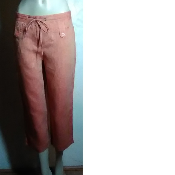 Peck & Peck Weekend Orange Linen Crop Pants Size 4 - Picture 3 of 6